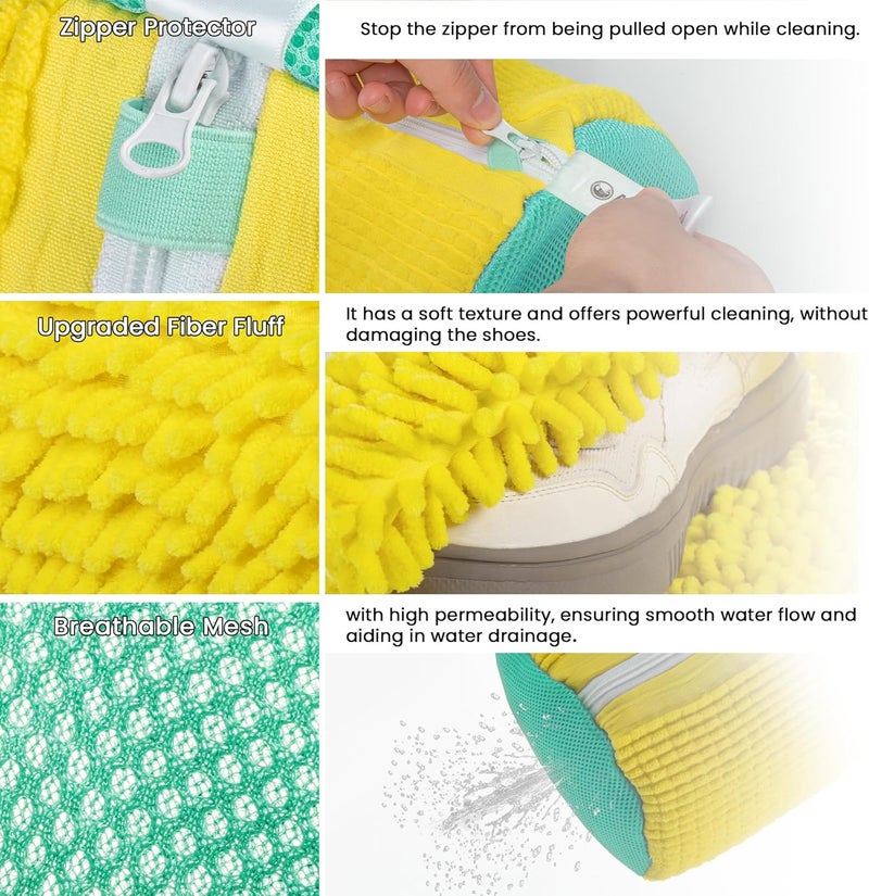 ADEHMDA 2Pcs Shoe Washing Machine Bag, Sneaker Laundry Bag for Washing Machine, Extra Long and Thick Microfibre Fluff, Reusable for Washer and Dryer (2pcs, Yellowish Green) - Image 2